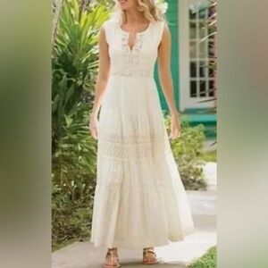Soft Surroundings Dominica Crochet Maxi Dress L Ivory Cottagecore Prairie Boho
